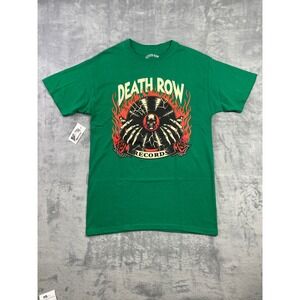 Death Row Records Mens Graphic T-Shirt Green Skull Vinyl Flames Size M NEW